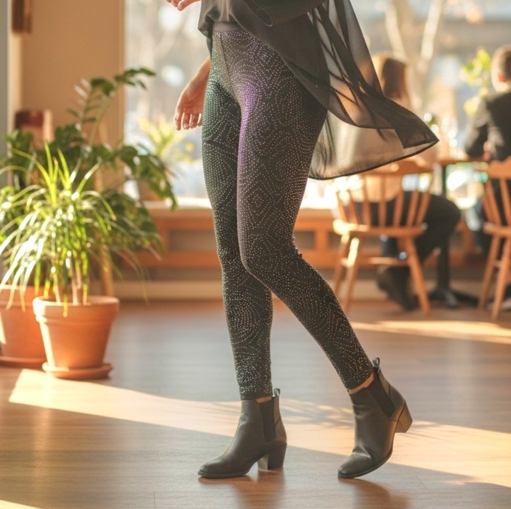 Fashion Nova Black Beaded Sparkle Transparent Pants/Leggings Women's Size S Fun!